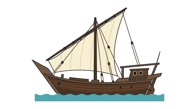 Traditional Dhow Wooden Sailing Ship Illustration