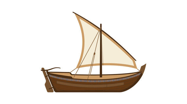Traditional wooden dhow sailboat isolated on white background