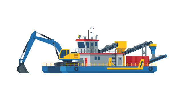 Vector Illustration of a Modern Industrial Dredging Vessel
