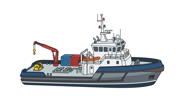 Vector Illustration of a Modern Industrial Tugboat Vessel