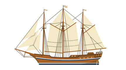 Vintage Wooden Sailing Ship Illustration Isolated on White © Azrha