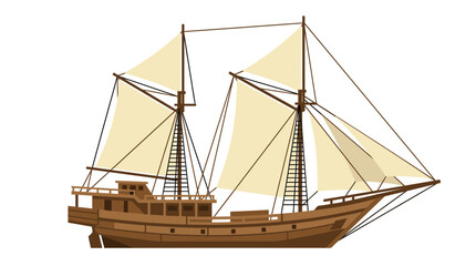 Vintage Wooden Sailing Ship Illustration Isolated on White © Azrha