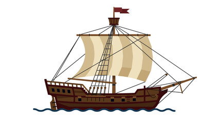 Vintage Wooden Sailing Ship Illustration on White Background © Azrha
