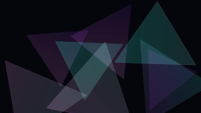 Looping overlapping translucent purple and teal triangles on dark backdrop