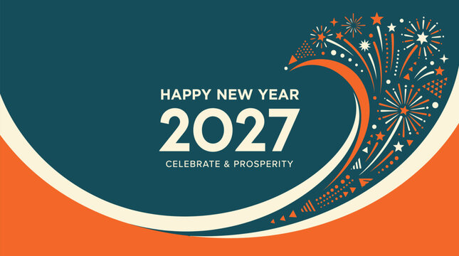 Festive happy new year background vector featuring elegant fireworks design for the upcoming celebration of the year 2027