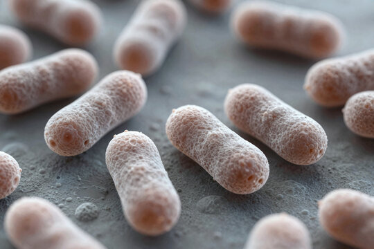 Bacterial cells under microscope showing rod-shaped microorganisms in close view