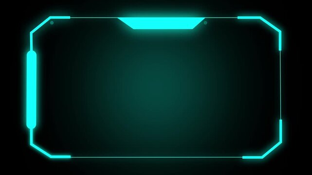 HUD frame animation displays glowing border lines across dark. Screen overlay data guides active HUD frame. Dashboard consoles operate with active HUD frame online.