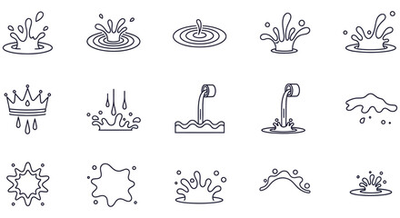 Collection of line art icons depicting various water droplet and ripple shapes © MDRASEL