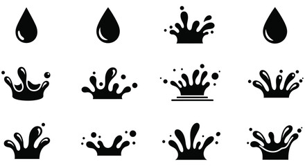 Liquid droplet and splash silhouettes on a white background aqueous © MDRASEL