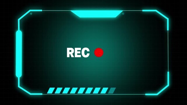 Recording interface animation displays camera status markers on a grid. Video cinematography data coordinates guide interface. Consoles use recording interface.