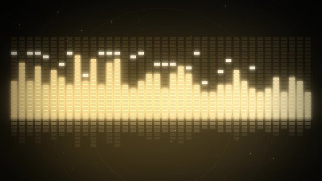 Golden LED equalizer bars across full width building up on black