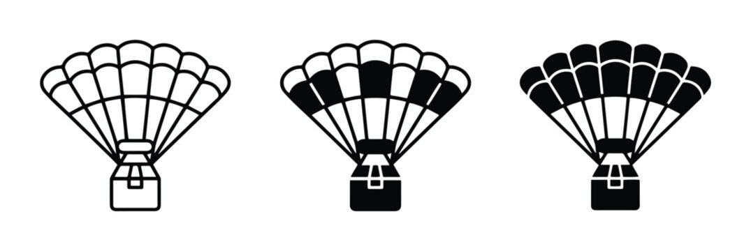 Delivery package parachutes set with icons and silhouettes for logistics and transport