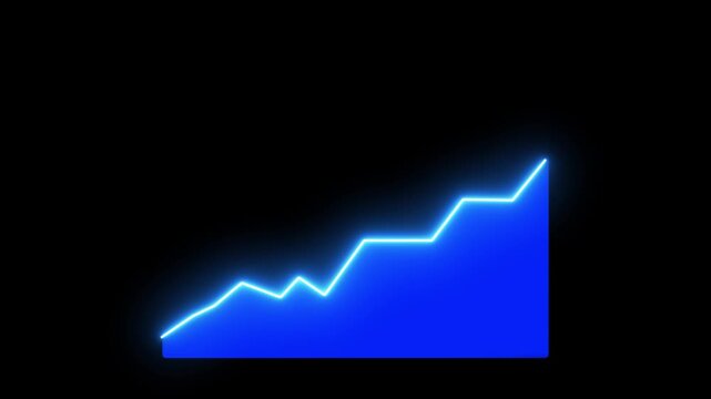 Bright blue area chart depicting upward financial trend with a glowing white line graph against a stark black background symbolizing economic progress and investment gains