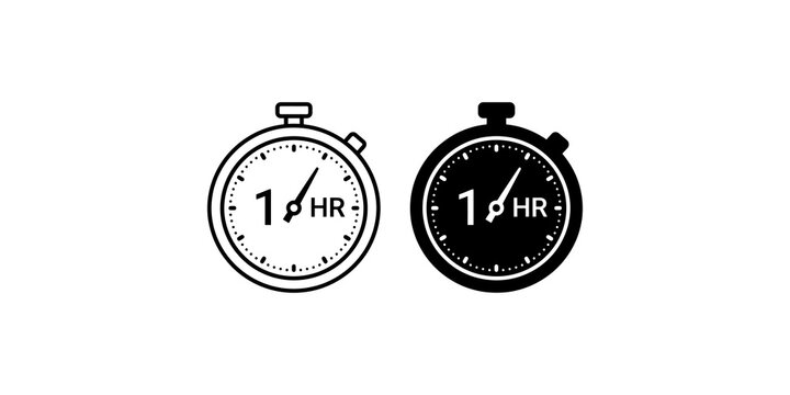 Two 1 hour stopwatch timers in black outline and solid fill design for time measurement.