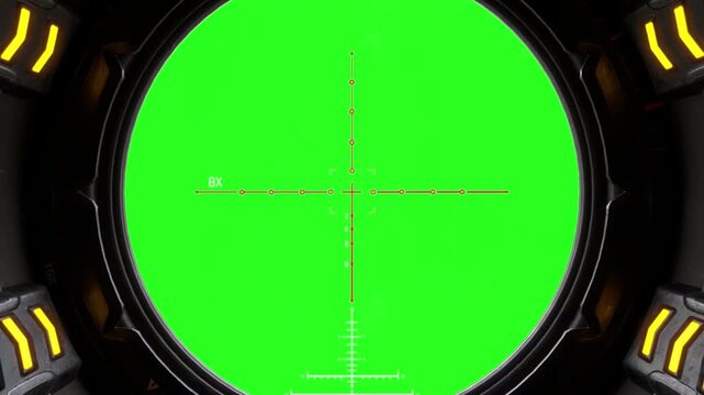 Futuristic sniper scope crosshair with green screen chroma key background motion video clip