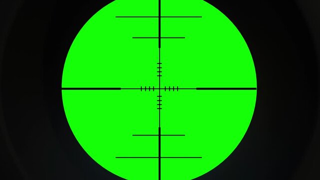 Sniper scope reticle overlaying bright green chroma key background motion video footage clip