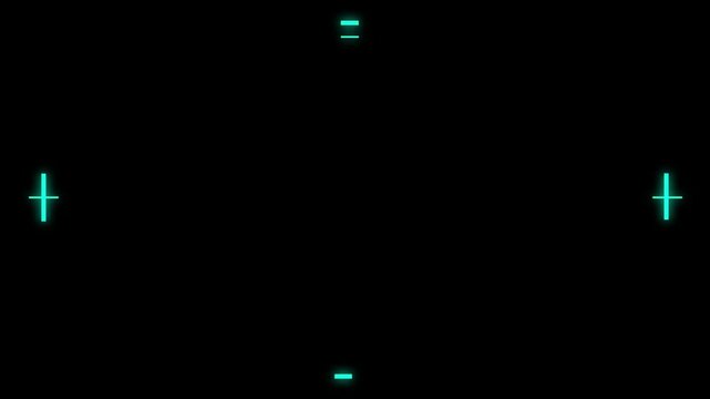 Futuristic turquoise digital camera viewfinder interface animation overlaying black background with glowing lines