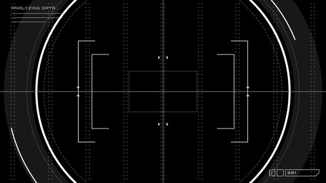 Futuristic heads up display interface animation featuring complex radar scanning vectors for digital technology video