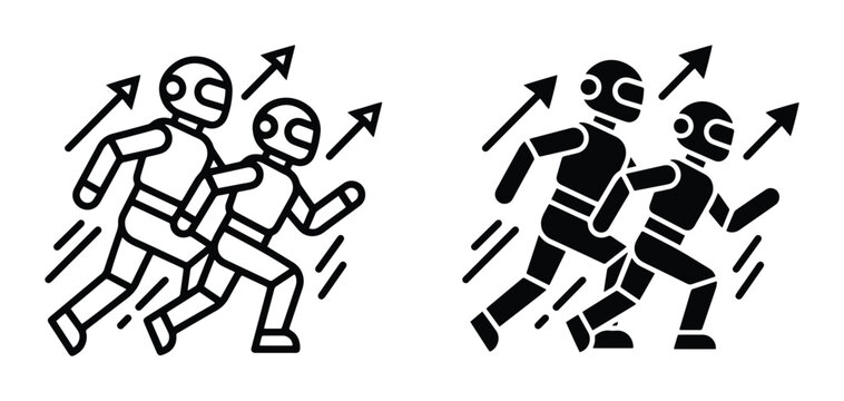 Robots running icon glyph for app and web