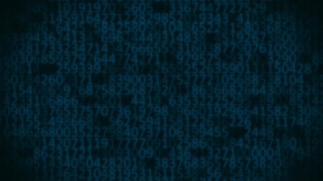 Numbers animation flows with streaming computational data code on dark. Cyberspace telecommunication telemetry routes on numbers animation. Digital systems power code.