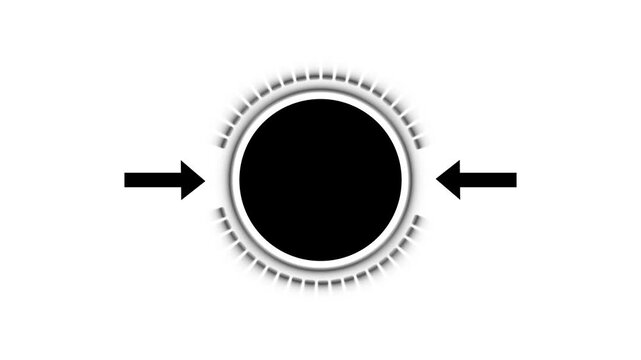 Inward arrows animation converges toward a dark center within a circle. Focus navigation telemetry coordinates guide inward arrows. Movement tracks inward arrows.