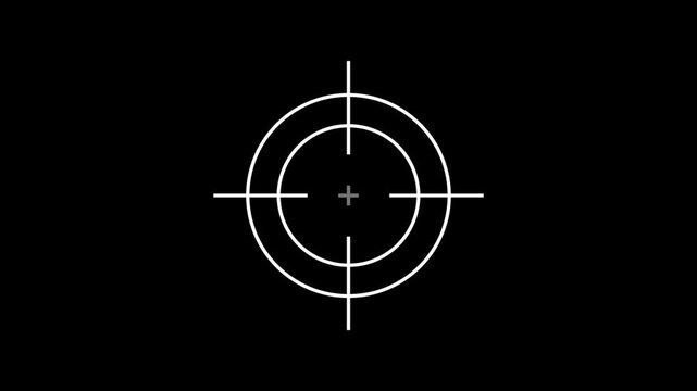 Target icon animation. Military training, Military target icon animation. sniper target, bullseye, hunting, target audience concept. Crosshair, gun aim, sniper target on black background. 4k