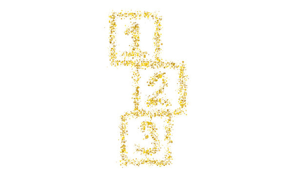 Golden Glitter Numbers One Two Three in Square Frames PNG Clip Art for Infographic Steps