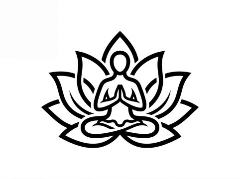 Minimalist yoga vector logo, meditation lotus flower icon, zen lifestyle wellness graphic, spiritual symbol