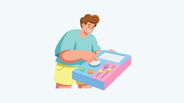 Child Using Play Kitchen Set with Cooking Utensils