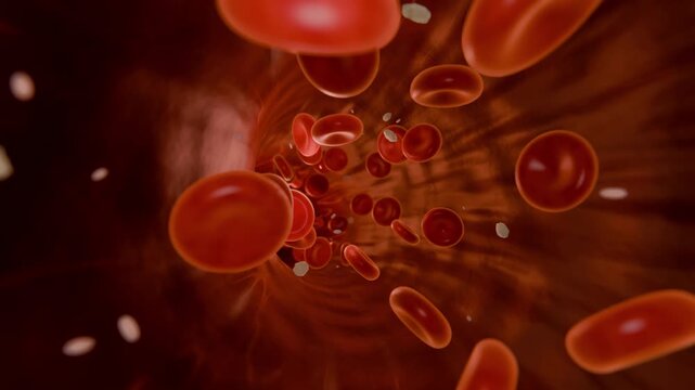 Red blood cells flowing through an artery, 3D medical animation, seamless loop