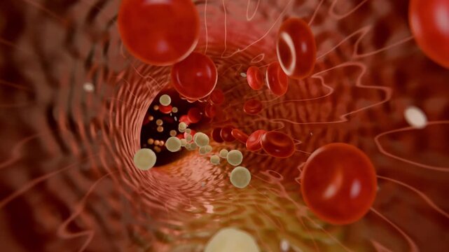 Cholesterol plaque building up on an artery wall and narrowing the vessel, atherosclerosis loop