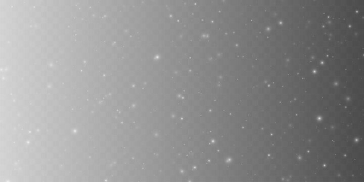 Sparkling stardust and glowing light particles on transparent background. Magic glitter and shine overlay effect. Vector illustration