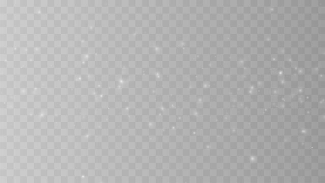 Glowing stardust particles and sparkling light effect. Magic white glitter flare on transparent background. Vector design overlay