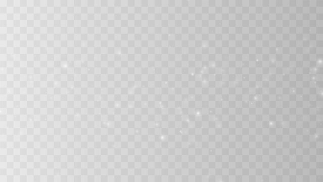 Sparkling light effect with glowing particles on transparent background. Magic glitter dust and flare overlay. Vector illustration element