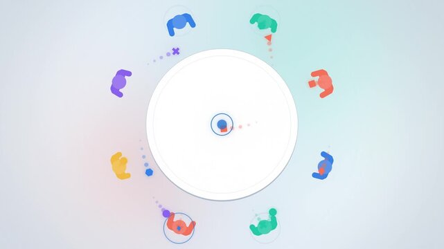 Top view of a team around a white round table seamless loop