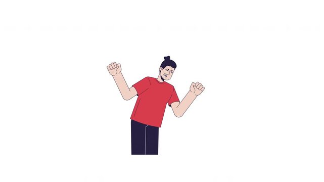 Angry protester screaming with clenched fists 2D character animation. Loud voice burst. Political activist shouting for change animated person cartoon 4K video on transparent background