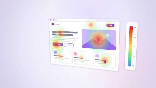Floating browser window with warm heatmap blobs on light violet