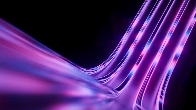 Flowing neon lines curve through a glossy futuristic path in a seamless loop. Vibrant motion background for media, music, and modern technology design. 3D render motion.