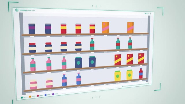 AI supermarket shelf product detection in 3D teal seamless loop