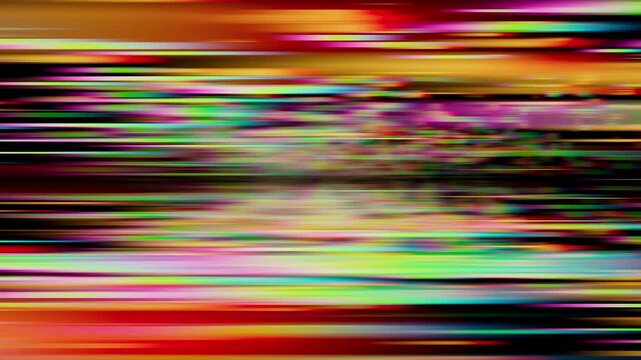 Horizontal neon streaks blur across the frame in a colorful seamless loop. Fast abstract motion background for technology, music, and media graphics. 3D render motion.