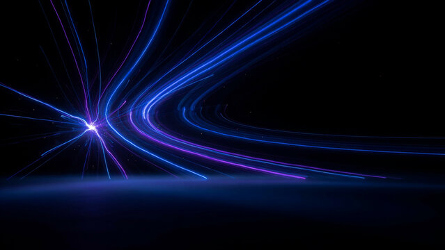 Abstract blue light streaks curving across dark background with abstract velocity background technology particles innovation teleportation dimension