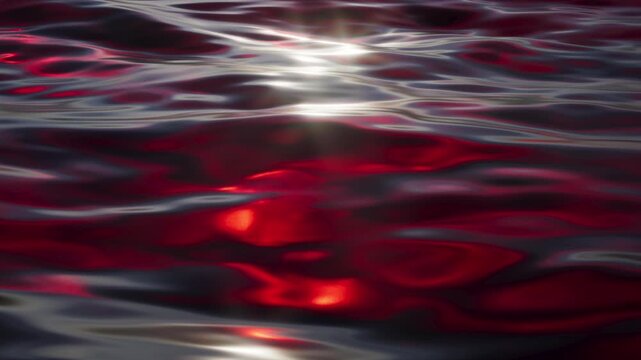 Looped red liquid waves with glossy reflections moving across a dark surface. Bold abstract motion background for energy, drama, and futuristic visual design. 3D render motion.
