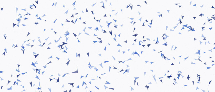 Blue geometric arrow icons scattered on white background creates a playful navigation and tech pattern.