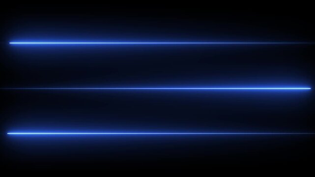 Horizontal lines animation displays parallel glowing beams on dark space. Cyberspace matrix telemetry coordinates guide horizontal lines. Abstract visuals fill lines.