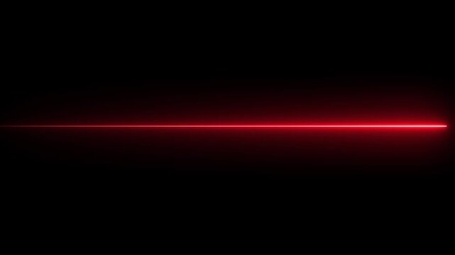 Horizontal line animation glows with an optical beam across dark space. Minimalist cyberspace perspective coordinates guide horizontal line. Abstract visuals fill line.
