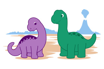 Cute cartoon dinosaurs, friendly baby dino. Vector illustration. © Евгений Горячев