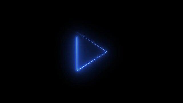 Play button animation displays media playback controls on dark space. Streaming video broadcast telemetry routes through play button. Digital applications use button.