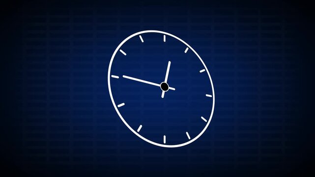 Clock face animation displays angled time measurement hands on a grid. Chronological deadline tracking telemetry guides clock face. Systems monitor active clock face.