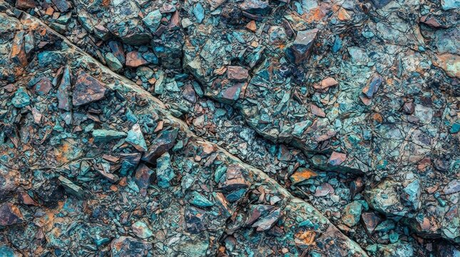 Close up of a rough textured rock surface with mineral deposits