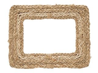 Double rectangular decorative frame crafted from thick natural woven jute rope featuring intricate braided patterns and tied center accents transparent background © PONA